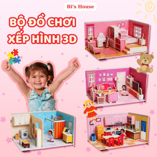 Bộ Xếp Hình Nội Thất Ngôi Nhà 3D Siêu Xinh, Đồ Chơi Lắp Ráp Sáng Tạo Cho Bé Giúp Phát Triển Tư Duy Nghệ Thuật - Bi's Hou