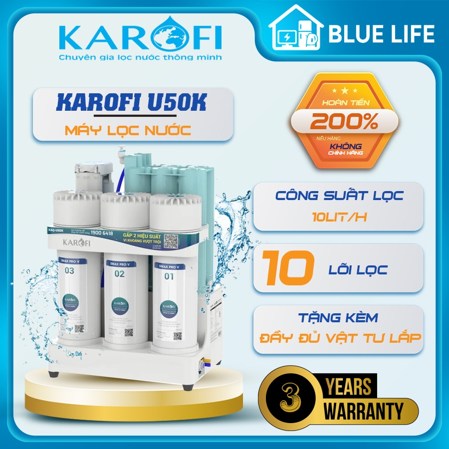 Máy Lọc Nước Karofi U50k, 10 Lõi Lọc Bù Khoáng Hydrogen Để Gầm Nhỏ Gọn, Bảo Hành Chính Hãng 3 Năm