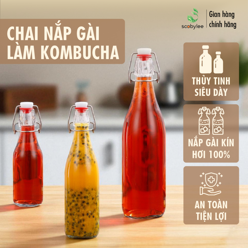 [Loại Dày Nhất] Chai Nắp Cài (Gài) Ủ Kombucha 250ml 500ml 750ml 1000ml Chịu Được Áp Suất Cao