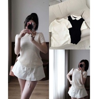 Áo polo len cổ bèo dáng slim fit 2 màu đen trắng – phong cách thanh lịch nhẹ nhàng cho ngày Thu êm đềm i01