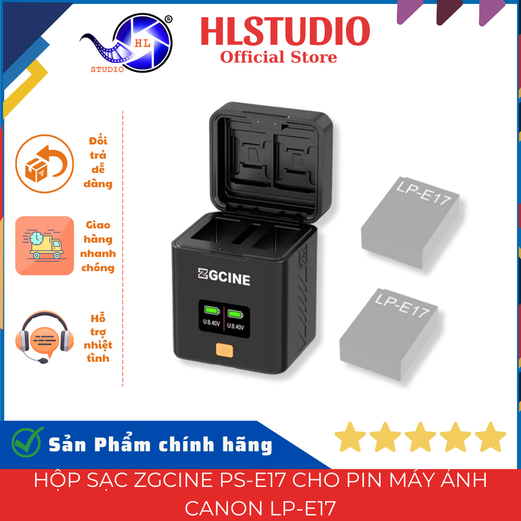 Hộp Sạc ZGCINE PS-E17 Cho Pin Canon LP-E17 USB-C PD OLED 8.4V HL Studio