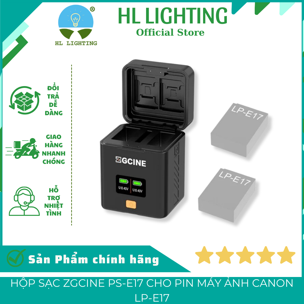 Hộp Sạc ZGCINE PS-E17 Cho Pin Canon LP-E17 USB-C PD OLED 8.4V HL Lighting