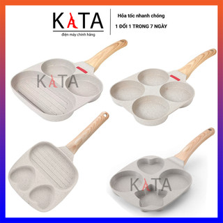  Chảo Nướng Trứng 4 Ngăn Chống Dính Đa Năng Tay Cầm Gỗ – Làm Bánh Chiên Pancake Steak Tiện Lợi 