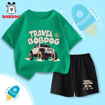 Set bé trai BOBDOG, áo cộc quần đùi chất cotton thoáng mát in hình Ô TÔ cho bé BDO03