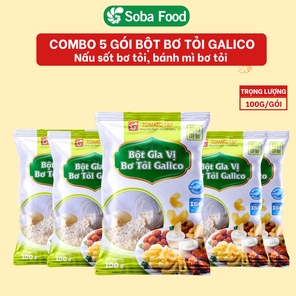 Combo 5 Bột Bơ Tỏi Tomato T&P Gói 100g Lắc Khoai Tây Chiên, Bột gia vị sốt bơ tỏi, bánh mì bơ tỏi
