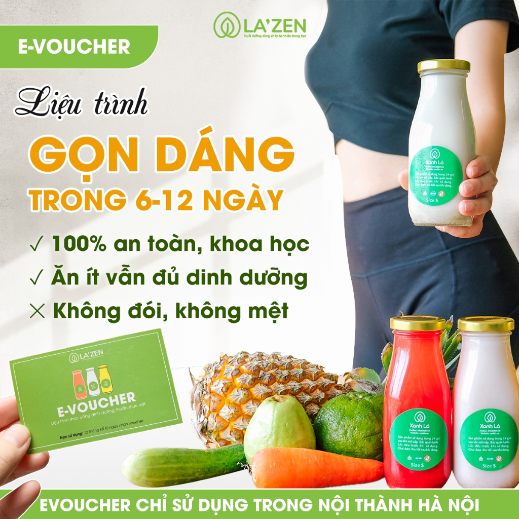 [Chỉ giao Hà Nội] E-voucher - Liệu trình nước ép detox, giảm cân cấp tốc 6-12 ngày an toàn La'zen
