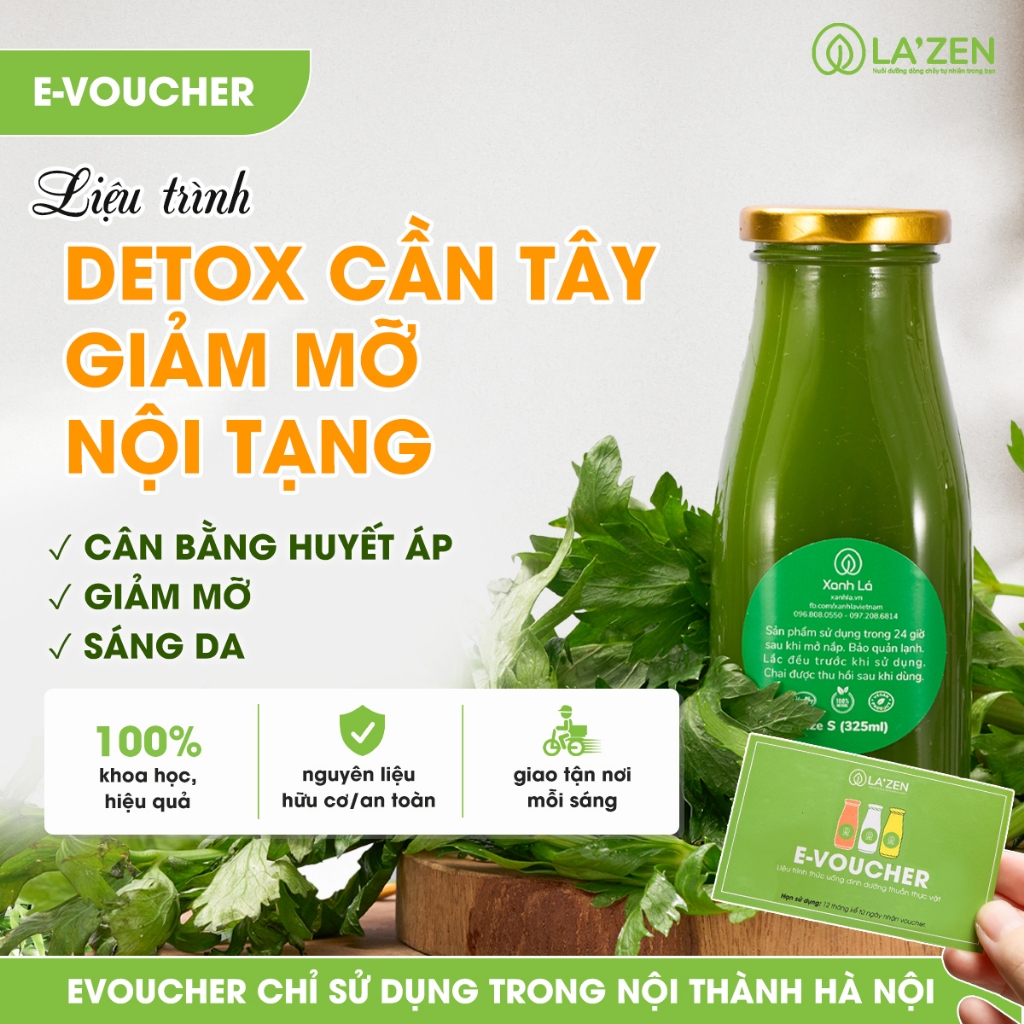 [Chỉ giao Hà Nội] E-voucher - Liệu trình CẦN TÂY detox, giảm mỡ nội tạng 5-10 ngày an toàn La'zen