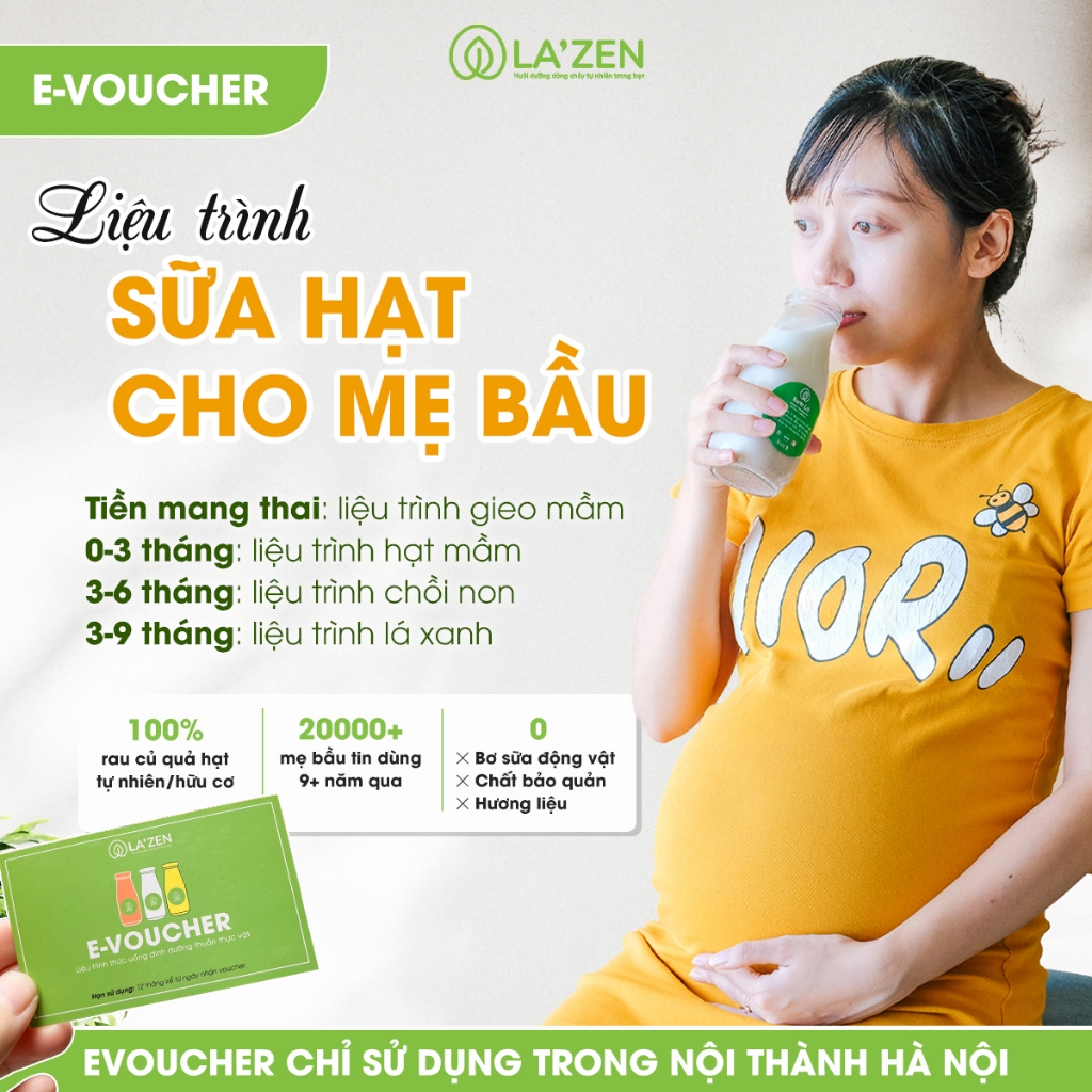 [Chỉ giao Hà Nội] E-voucher - Liệu trình sữa hạt cho mẹ bầu, lành tính vào con không béo mẹ - La'zen