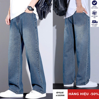  Quần Bò Nam Màu Xanh Wash Dáng Suông Ống Đứng Quần Jean Phong Cách Retro Chất Liệu Cao Cấp HELLOYOU 