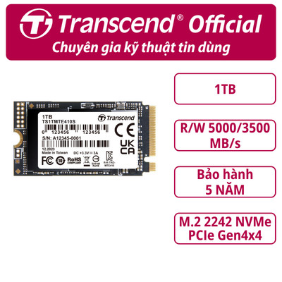 Ổ cứng gắn trong SSD Transcend 410S 512GB / 1TB M.2 2242 NVMe PCIe Gen4x4 R/W 5000/3500 MB/s - Bảo Hành 5 năm