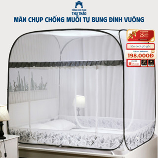 Màn Chụp Tự Bung Đỉnh Vuông Cao Cấp, Mùng Gấp Gọn 2 Chân Viền Chống Muỗi, Cao 1m75 – TỔNG KHO MÀN THU THẢO