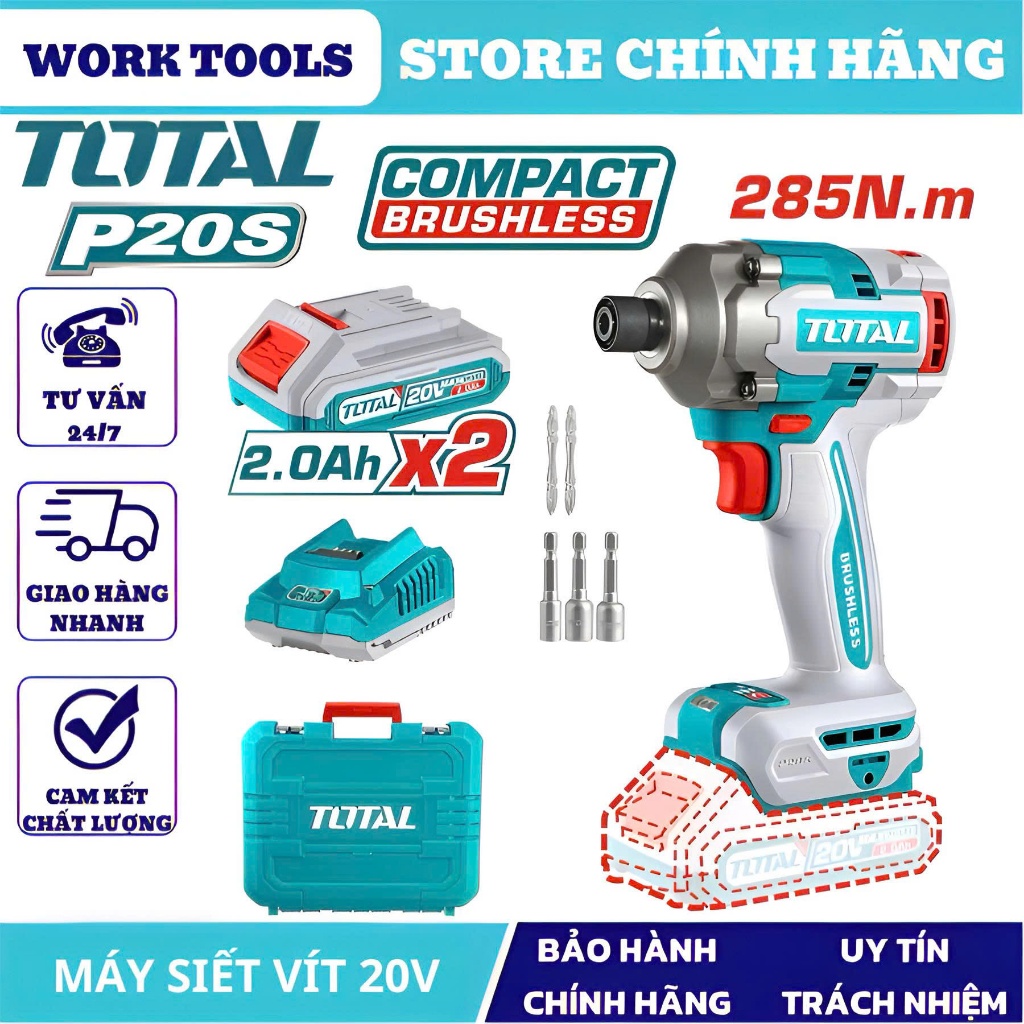 Máy siết vít dùng pin 20V Total TIRLI2028 - Không chổi than, lục giác 6.35mm, 2900bpm
