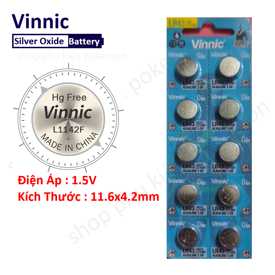Vỉ 10 viên Pin Vinnic L1142F AG12 LR43 1142 386 1.55V