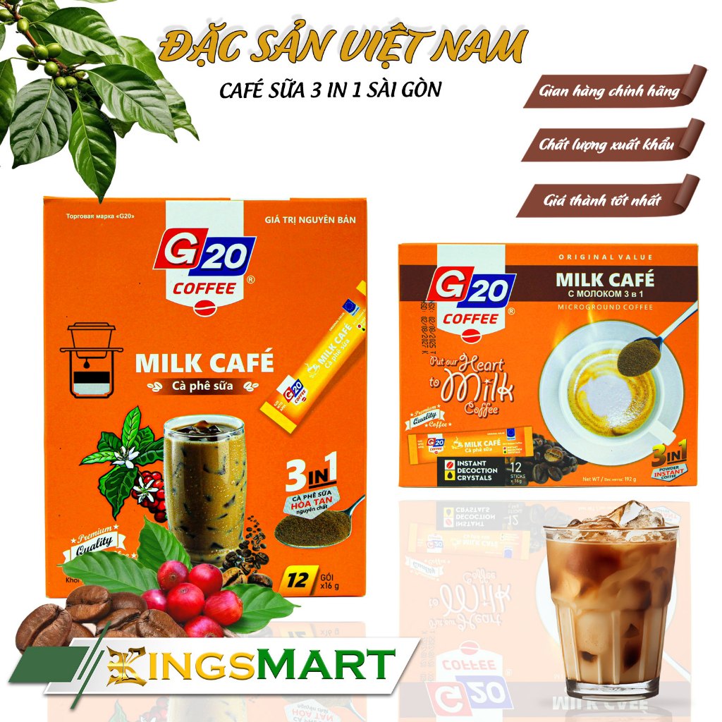 Cà phê sữa hòa tan 3in1 gu Sài Gòn - Thương Hiệu G20 COFFEE THIÊN SA - Hộp 192g/12 gói