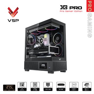  Vỏ Case PC VSP Gamer Edition X3 Pro Black – Thiết kế Gaming Màn hình LED hiển thị Hỗ trợ Main ATX 