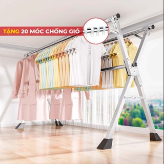 Giàn phơi quần áo DOMIHOME thông minh gấp gọn có bánh xe, thiết kế kiểu sào inox