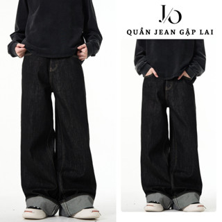 Quần Jean Xám Gập Lai Nam Ống Suông Rộng 33CM Lưng Cao Form Đứng Dáng Dài Chất Jean Denim Cao Cấp