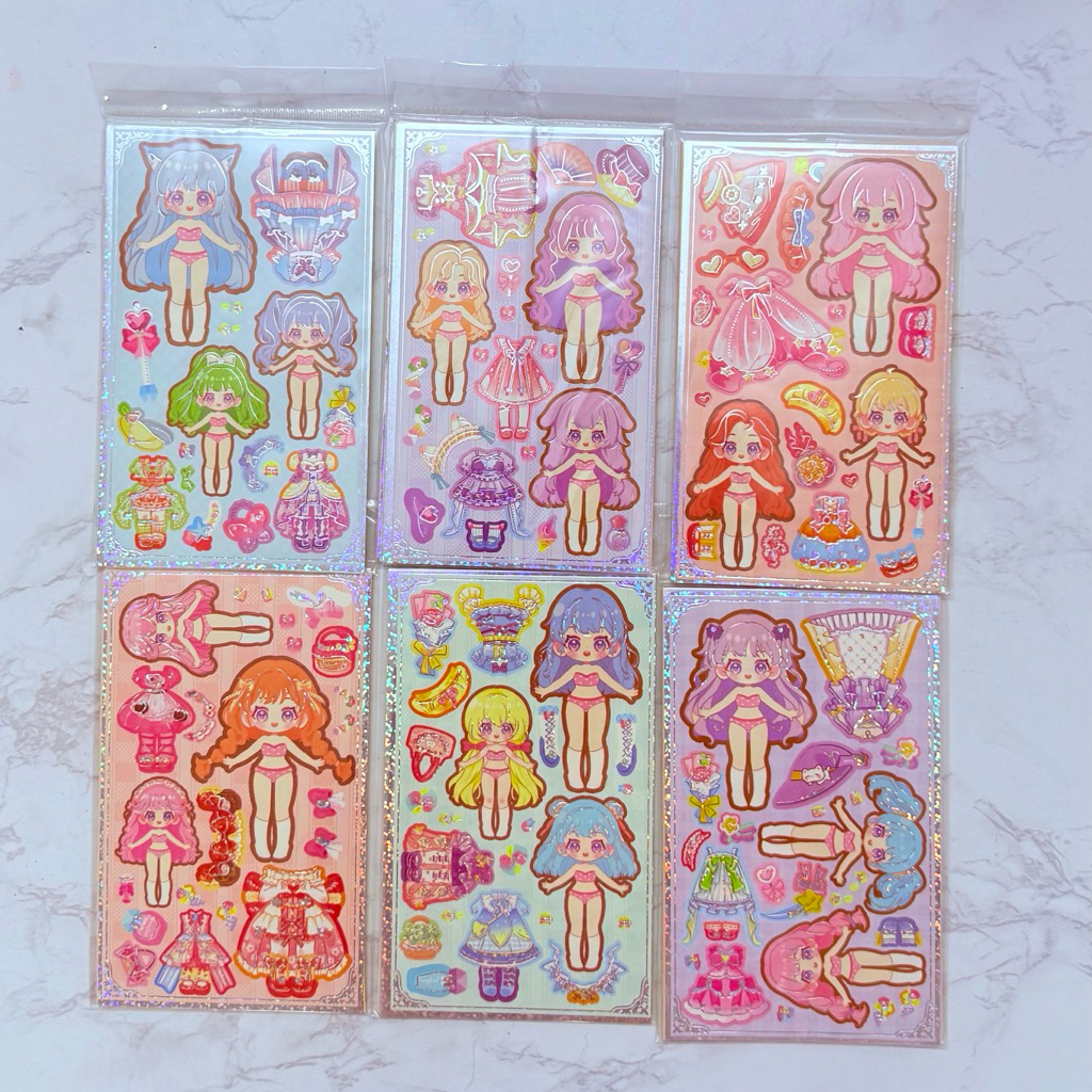 [SET 6 TAM] HÌNH DÁN BÚP BÊ GIẤY THAY QUẦN ÁO