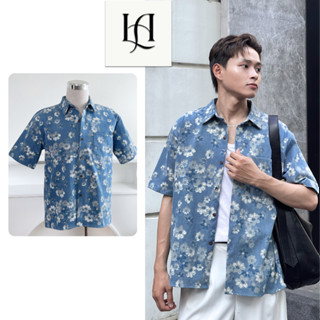 Áo Sơ Mi Denim Họa Tiết Hoa Áo Sơ Mi Ngắn Tay Form Rộng Kiểu Dáng Unisex Nam Nữ Phong Cách Hè - A132