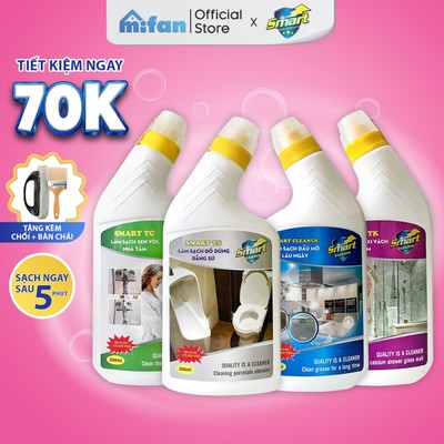 Combo Nước Tẩy Rửa SMART 300ml - Tẩy Sạch Cặn Canxi Vách Kính, Dầu Mỡ Lâu Ngày, Sen Vòi Inox, Đồ Dùng Bằng Sứ
