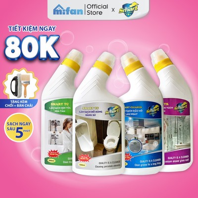 Combo Nước Tẩy Rửa SMART 500ml - Tẩy Sạch Cặn Canxi Vách Kính, Dầu Mỡ Lâu Ngày, Sen Vòi Inox, Đồ Dùng Bằng Sứ
