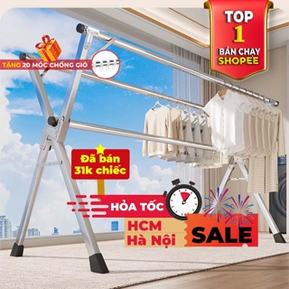  Sào Phơi Quần Áo   NEW  giàn phơi Tặng 20 móc chống bay Giá INOX Gấp Gọn Treo Đồ Thông Minh Dạng Cây 