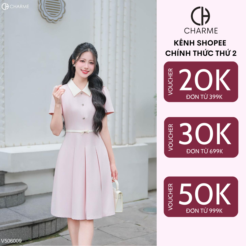 Váy công sở liền thân phối nơ đai eo Charme Store 506009