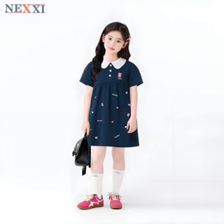 Đầm Thun Cổ Bẻ Babydoll Bé Gái In Họa Tiết Gấu Lotso Nexxi