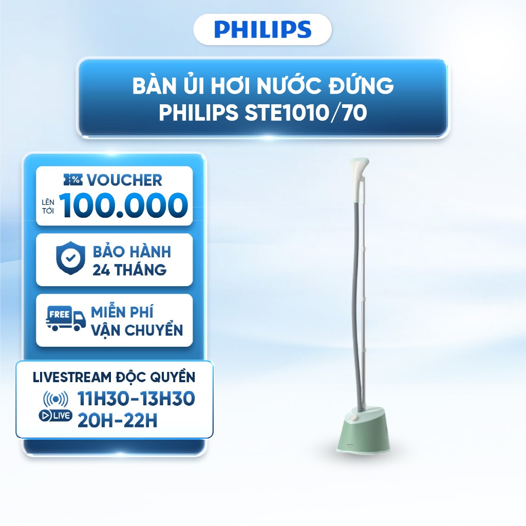 Bàn ủi hơi nước đứng Philips STE1010/70 - 1600W - Ngăn chứa nước lớn - Hơi phun liên tục 32 g/phút -