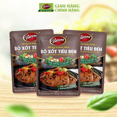 Combo 3 Gói Gia Vị Bò Xốt Tiêu Đen Barona 80g ướp ngon chuẩn vị không cần nêm nếm