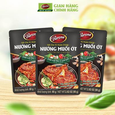 Combo 3 Gói Gia Vị Nướng Muối Ớt Barona 80g ướp ngon chuẩn vị không cần nêm nếm