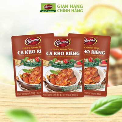 Combo 3 Gói Xốt Gia Vị Cá Kho Riềng Barona 80gr ướp ngon chuẩn vị không cần nêm nếm