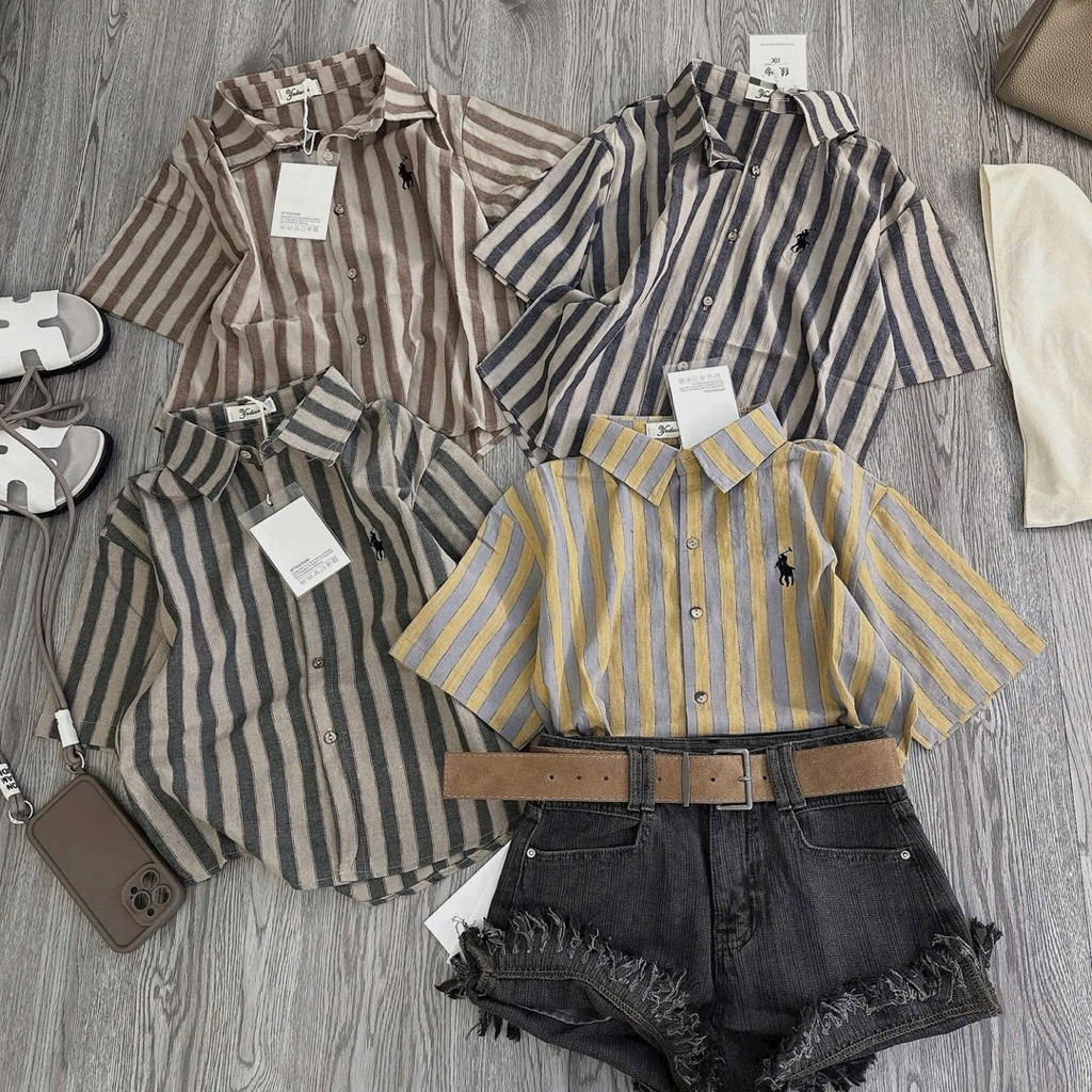 Áo Sơ Mi Nữ Kẻ Ngựa , Áo Sơ Mi Kẻ Sọc Tay Ngắn