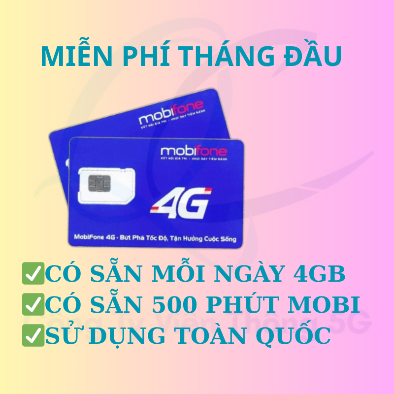 Sim 4G mobi local mỗi ngày 4GB 500 phút nội mạng miễn phí có sẵn tháng đầu