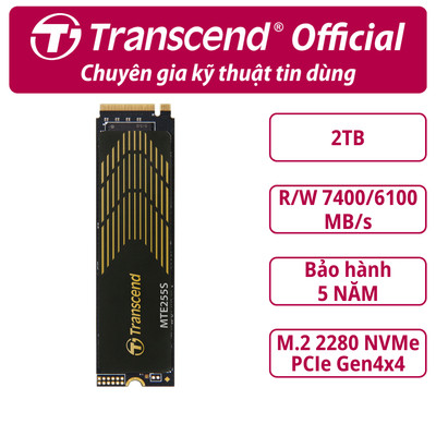 SSD gắn trong Transcend SSD255S Heatsink 1TB / 2TB M.2 2280 PCIe Gen4x4 NVMe 3D-NAND upto 7400MB/s - Bảo hành 5 năm