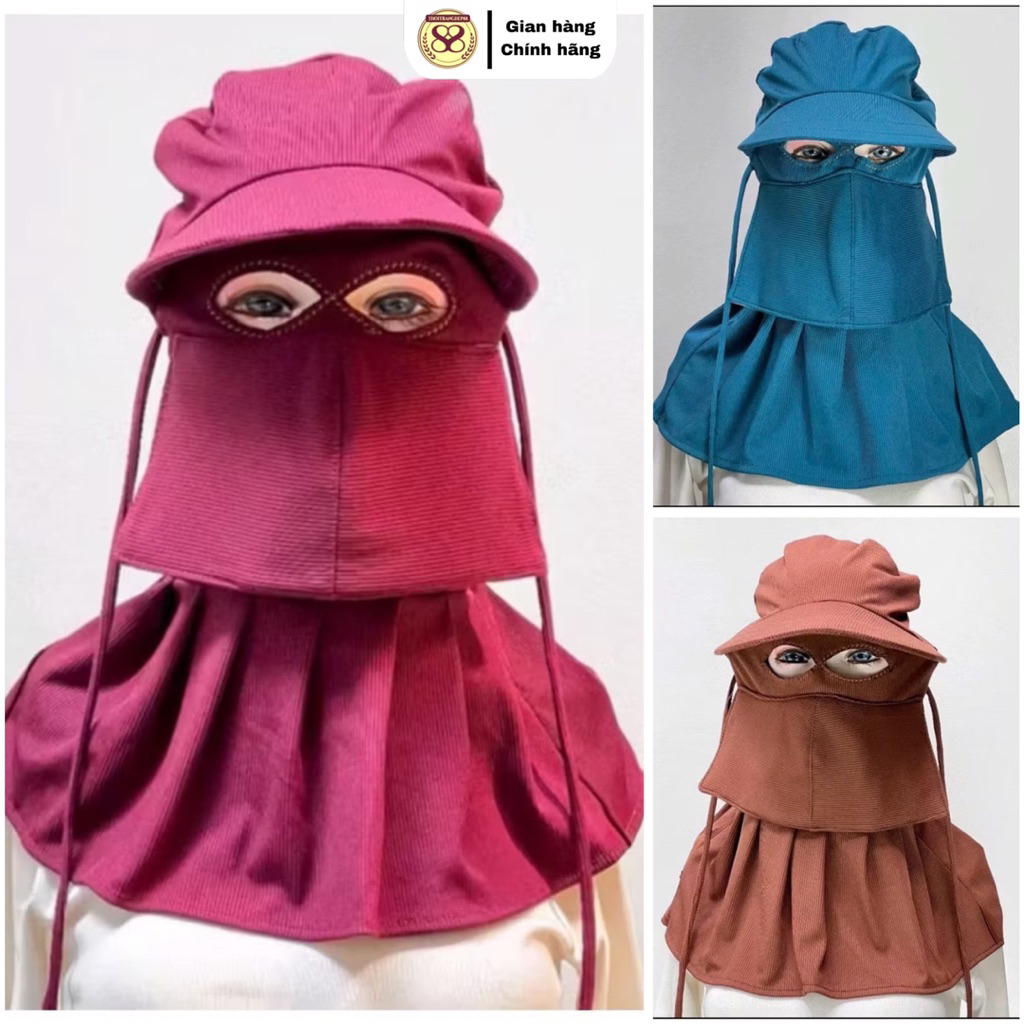 Khẩu Trang Chống Nắng KÍN MẮT, Nón Khẩu Trang Mắt Phi Vải Thun Gân Lạnh Co Giãn