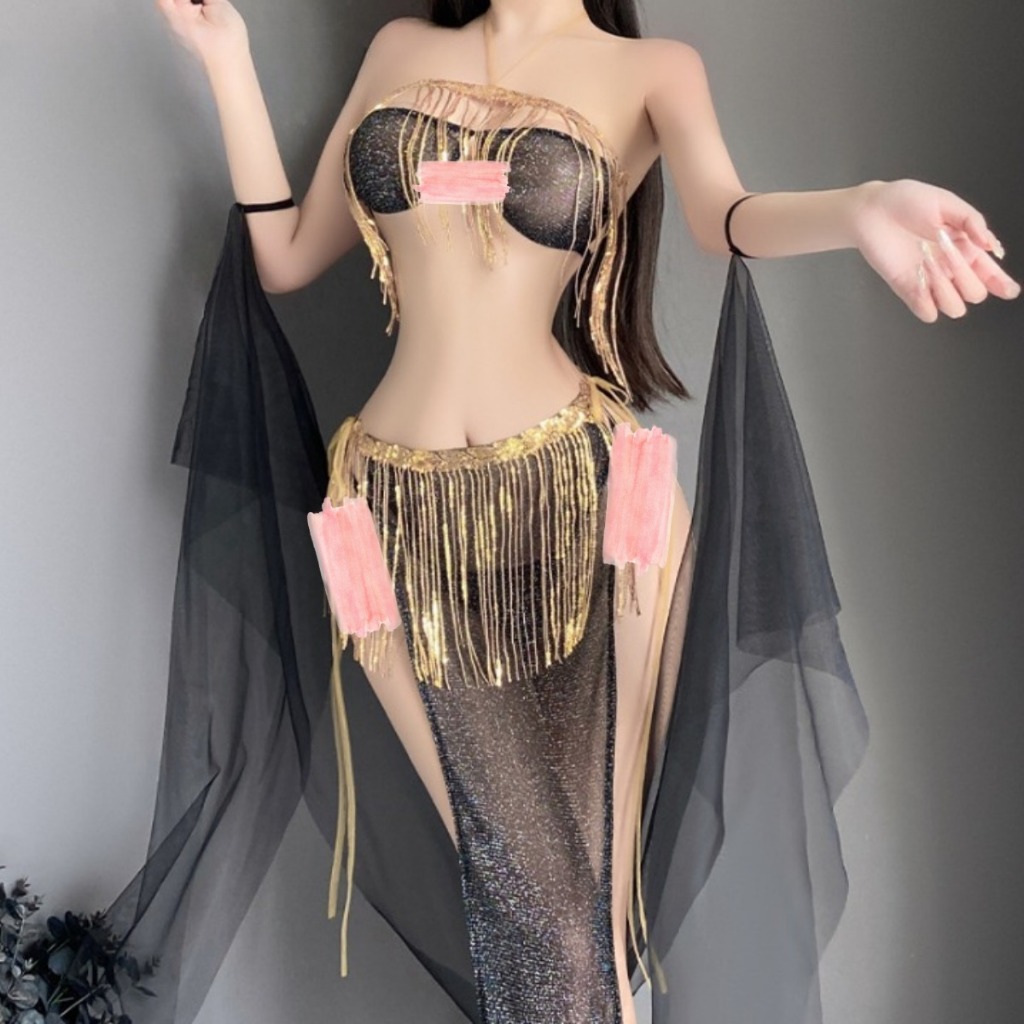 Cospaly nàng vũ công Hán Phục xuyên thấu bling bling gợi cảm sexy - đồ ngủ hóa trang Trung Hoa lấp l
