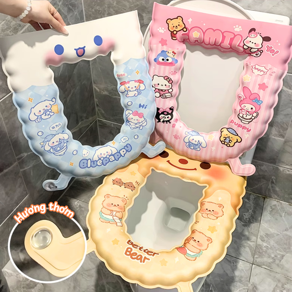 [NHIỀU MẪU] Tấm Lót Bồn Cầu Hello Kitty EVA Êm Ái Kèm Tinh Dầu Tỏa Hương Thơm Chống Thấm Bốn Mùa