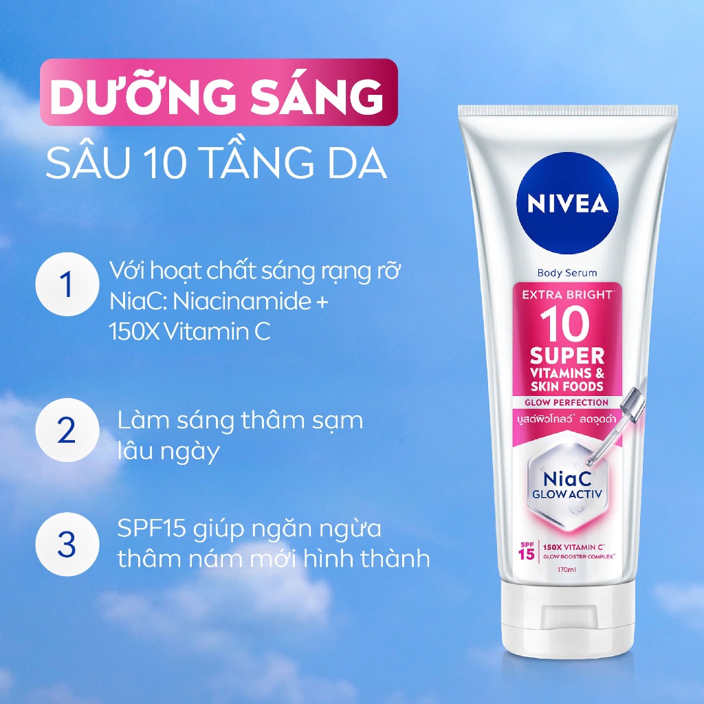 Serum Dưỡng Thể NIVEA 10 Super Vitamins & Skin Foods Sáng Da Mờ Thâm Sau 5 Ngày (170 ml) - 93830 | BigBuy360 - bigbuy360.vn