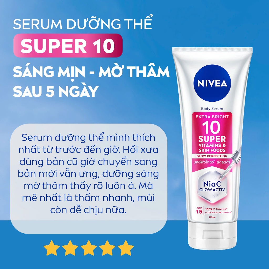 Serum Dưỡng Thể NIVEA 10 Super Vitamins & Skin Foods Sáng Da Mờ Thâm Sau 5 Ngày (170 ml) - 93830 | BigBuy360 - bigbuy360.vn