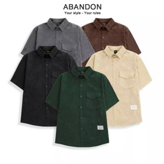 Áo Sơ Mi Nam Tay Ngắn Nhung Tăm Cao Cấp Kiểu Dáng Form Rộng, Unisex, Basic Mặc Cực Đẹp Abandon A4
