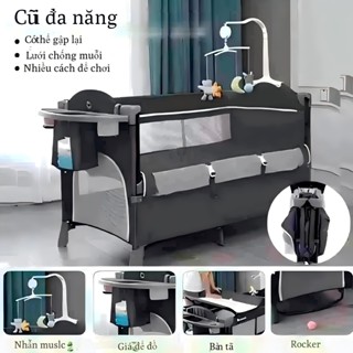 Nôi Cho Bé Gấp Gọn,nôi em bé sơ sinh gấp gọn tiện lợi tặng kèm màn và đệm có bánh xe di chuyển,Nôi cũi vải cho bé