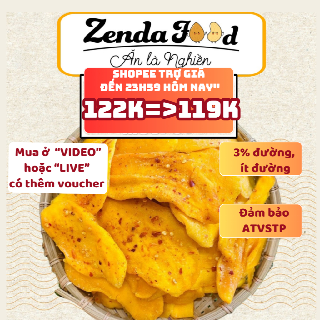  Xoài sấy dẻo ZENDAFOOD ăn là ghiền túi 500gr 