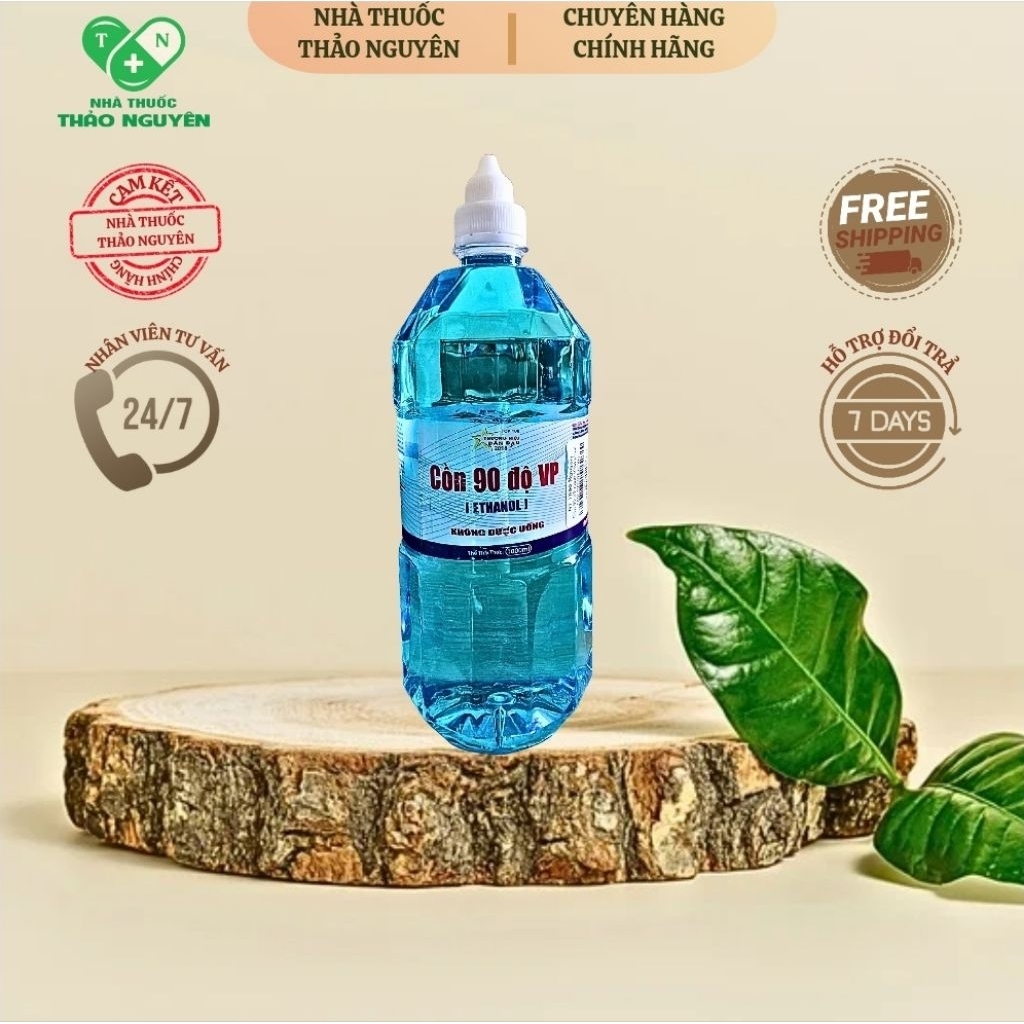 Cồn 90 độ xanh chai 1000ml (cồn 90 độ xanh chai lớn)