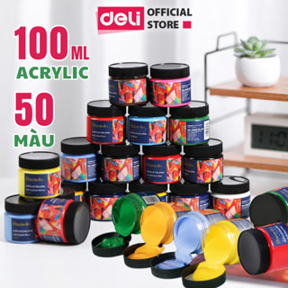 [MÃ 40% LIVE] Màu acrylic 3D dạng hũ 100ml chuyên nghiệp Deli dùng vẽ custom trên vải giày tường full bảng màu