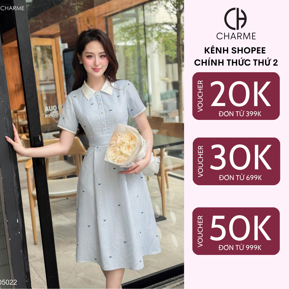 Váy cộc tay cổ sơ mi dáng dài Charme Store 505022