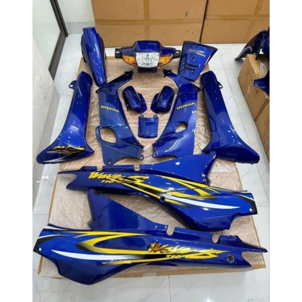 dàn áo wave nhỏ 110 đầu 1 bóng, màu xanh GP, GP sườn đen (áo full nhựa nhám bóng 16 món)