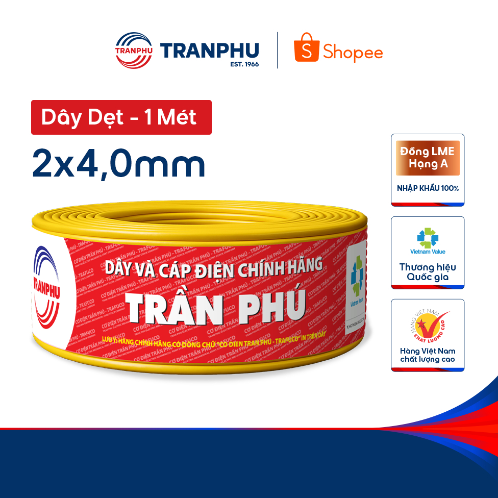 Dây Điện Đôi Dẹt Mềm 2x4,0 Trần Phú Trafuco Chính Hãng, Dây Điện Dân Dụng Lõi…