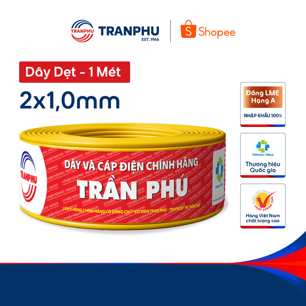 Dây Điện Đôi Dẹt Mềm 2x1,0 Trần Phú Trafuco Chính Hãng, Dây Điện Dân Dụng Lõi…