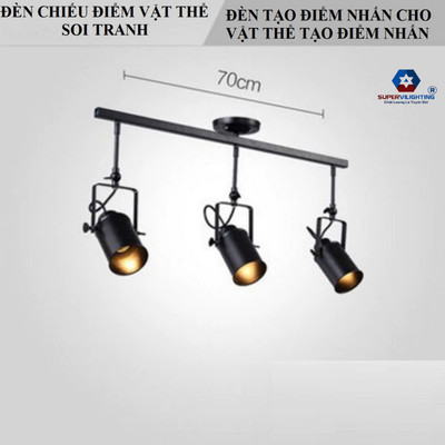 Đèn chiếu điểm SuperVilighting trang trí quán thời trang rọi tranh CHIEUDIEM3 tạo điểm nhấn sơn đen